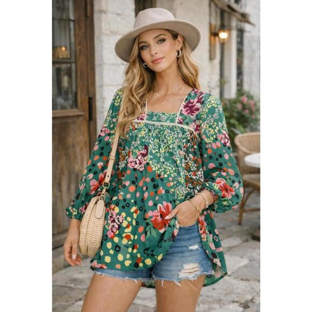 Umgee Bohemian Style‎ Green Floral Patchwork Dress/Tunic